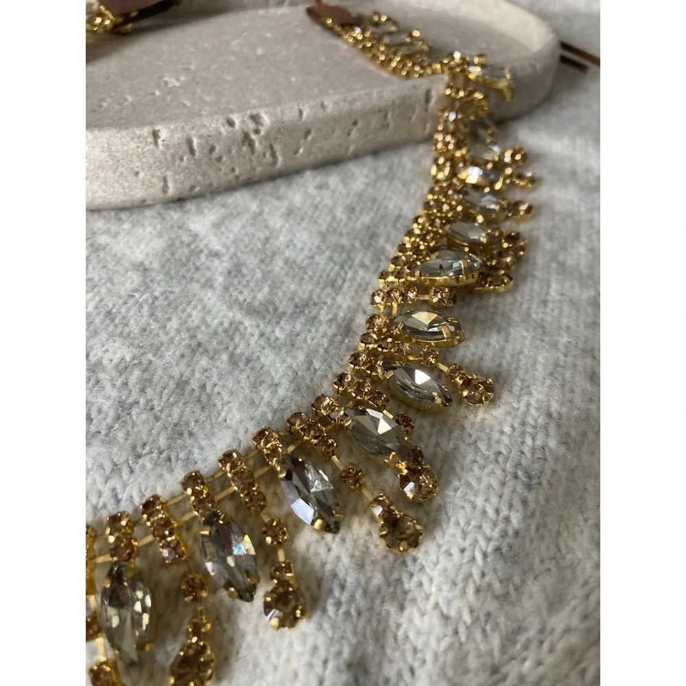 Gold Tone Rhinestone Fringe Belt Tie Boho Statement Bling Glam Festival y2K